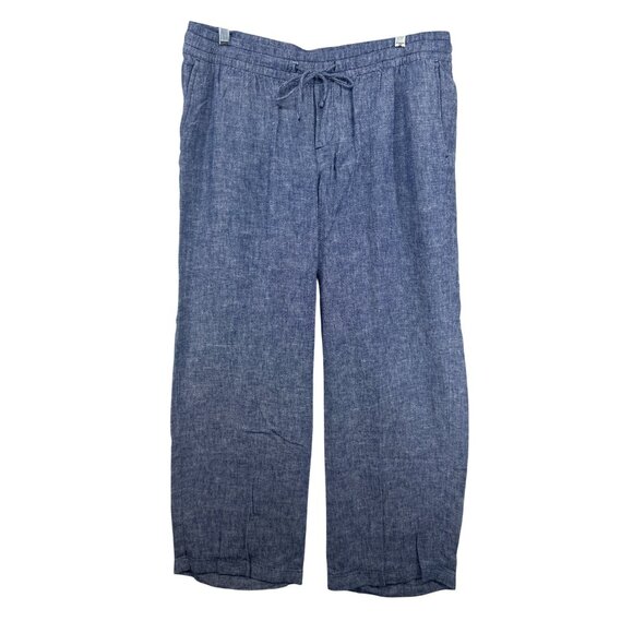 Old Navy Womens Pants Sz L Blue Chambray Pull-On Drawstring Beachy Casual Linen - Picture 1 of 12